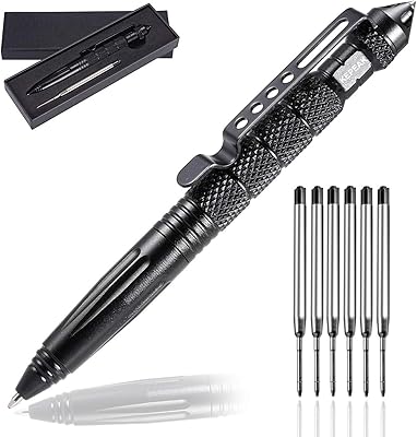 KEPEAK Military Tactical Pen, Professional Self Defense Pen, Emergency Glass Breaker Pen - Tungsten Steel, Writing EDC Survival Tool with 6 Refill