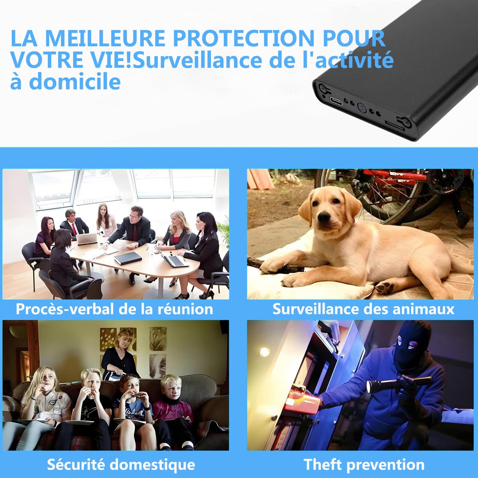 Caméra de Surveillance Portable HD, caméra de Surveillance espionne Mini cachée, Batterie intégrée de 10 000 mAh, Fonctionnement continu Pendant 55 Heures, Connexion Wi-FI Non Prise en Charge.