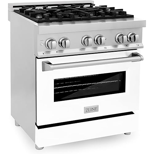 ZLINE 30 in. 4.0 cu. ft. Legacy Dual Fuel Range with 4 Burner Gas Cooktop and Electric Convection Oven in Stainless Steel and White Matte Door (RA-WM-30)