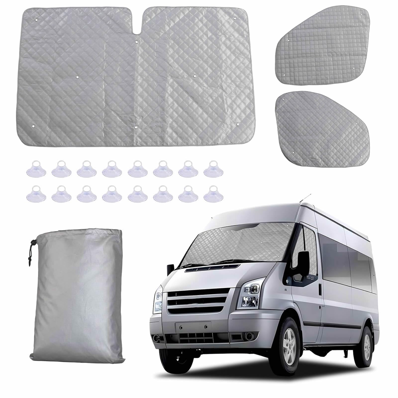 3 szt. mat termicznych na przednią szybę, pasuje do Ford Transit MK8 | Wodoszczelna aluminiowa osłona przedniej szyby do kampera, zaciemnienie, izolacja, ochrona prywatności