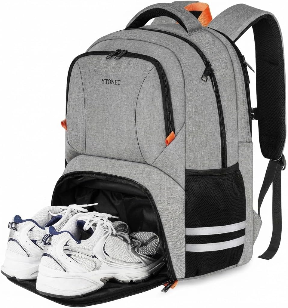 Ytonet Gym Backpack for Men Women, Gym Bags for Men Travel Laptop Backpack, Water Resistant Sports Bag Fit 17.3 Inch Laptop, Travel, Workout, Grey
