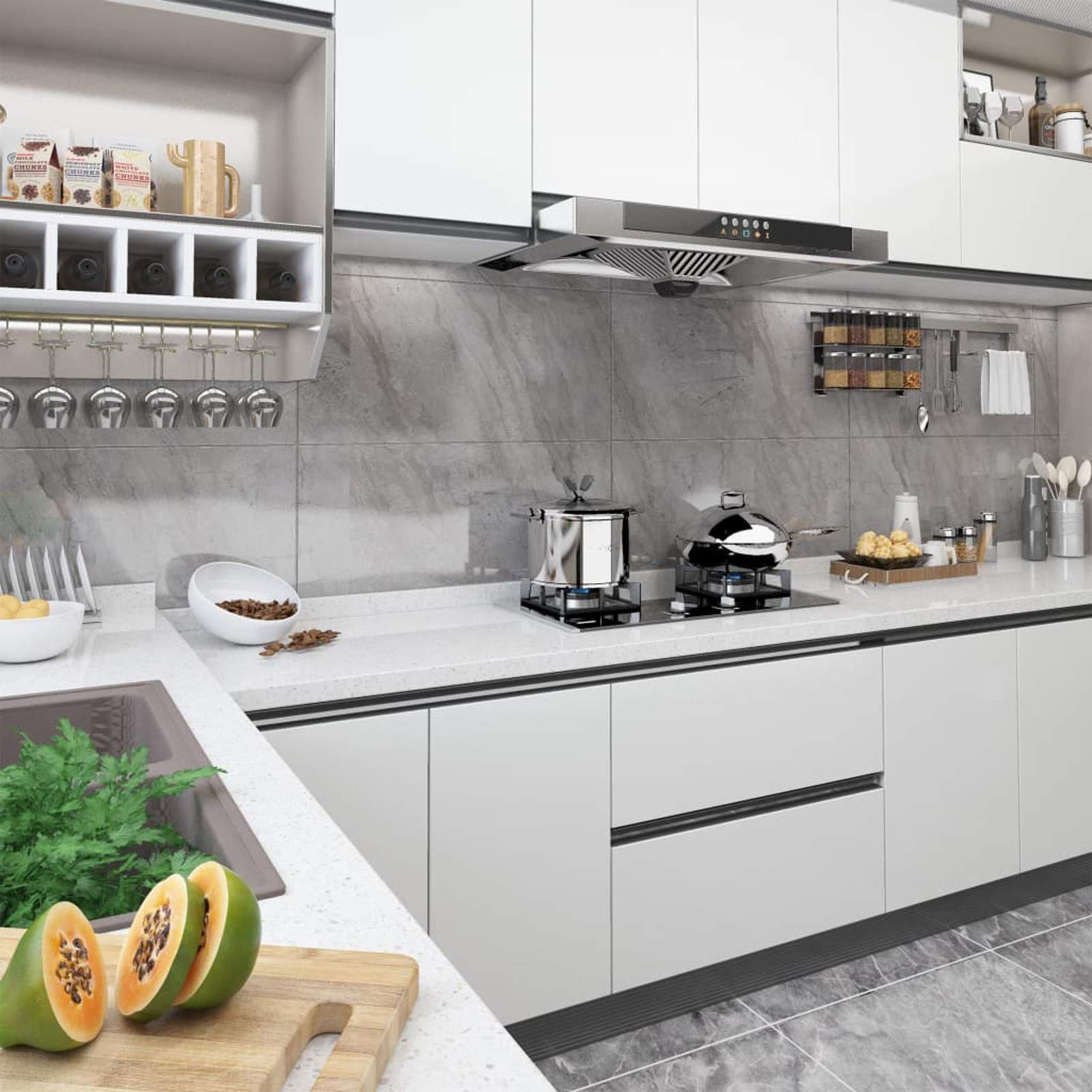 Láminas Autoadhesivas Muebles 2 uds PVC Blanco 500x90 cm, Vi para Puertas, Vi para La Cocina, Papel para Forrar Muebles