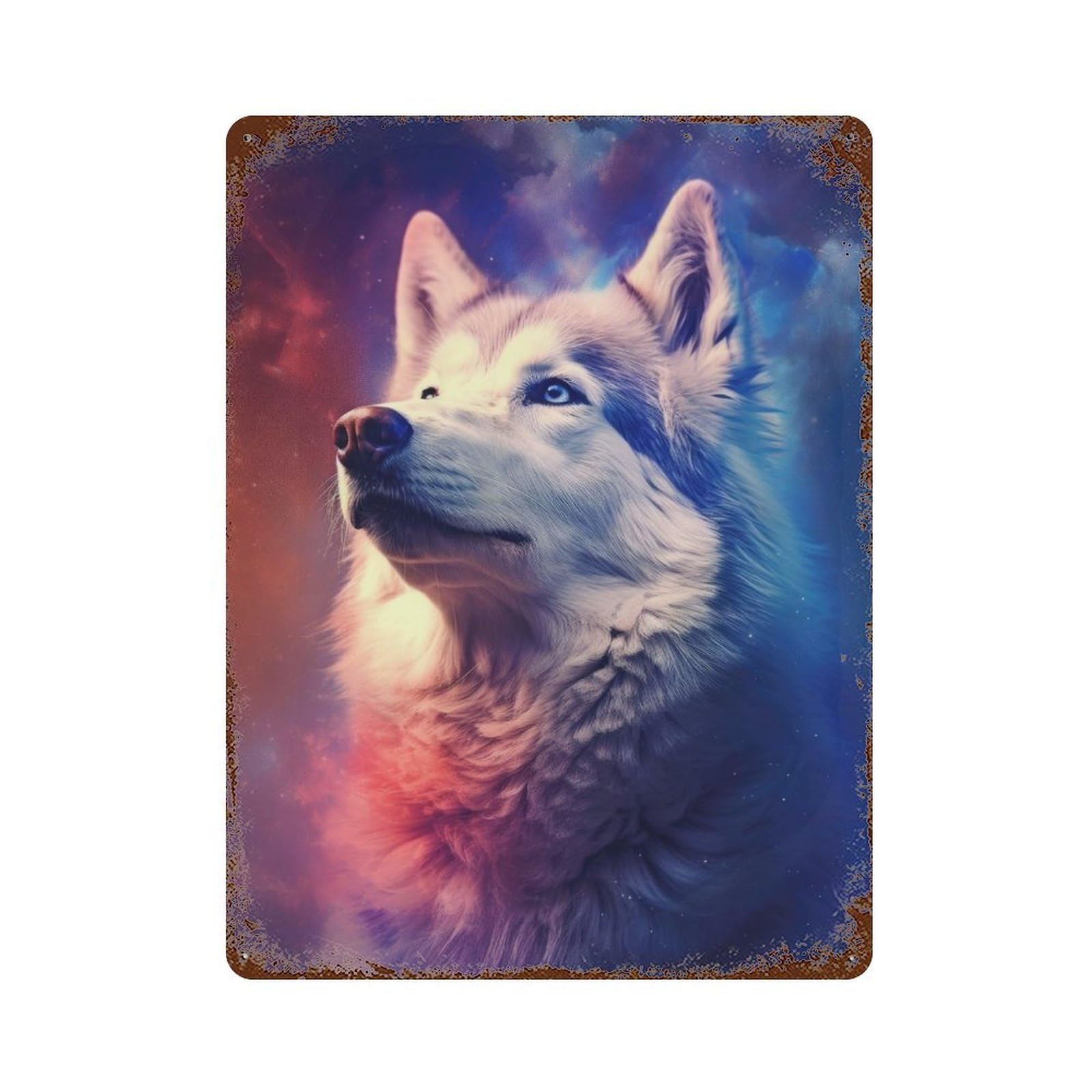 Garage Style Husky Dogs Aged Metal Wall Plaque 15.7"x11.8", Vintage Wall Decor for Bar And Workshop