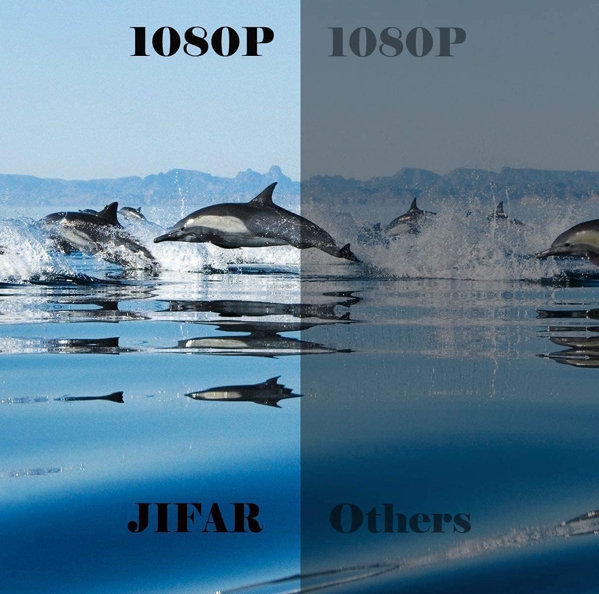 Side-by-side comparison of 1080P image quality, showing JIFAR's vibrant and clear image versus a duller 'Others' image