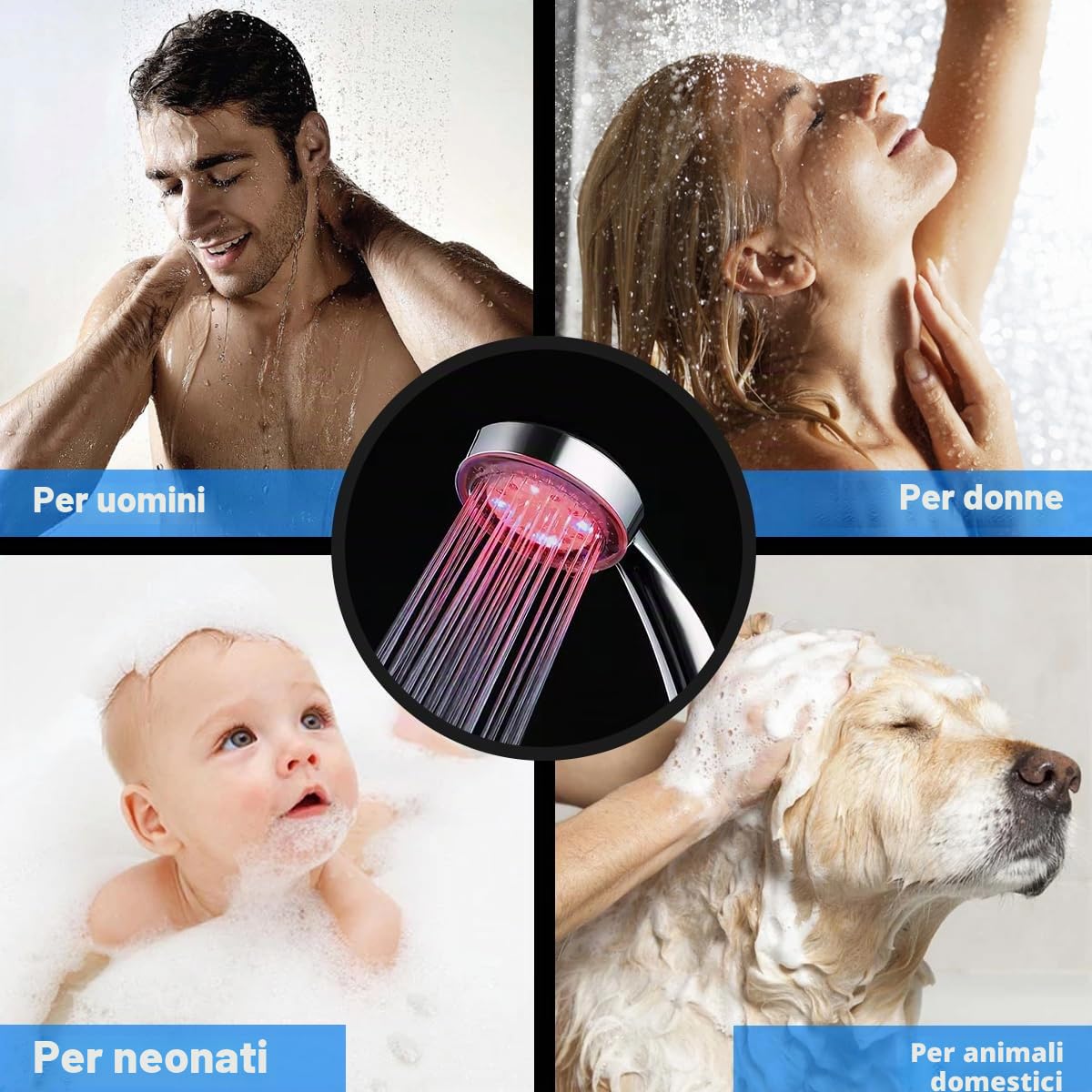 LED Soffione Doccia Luminoso 7 Colori Cromo Universale