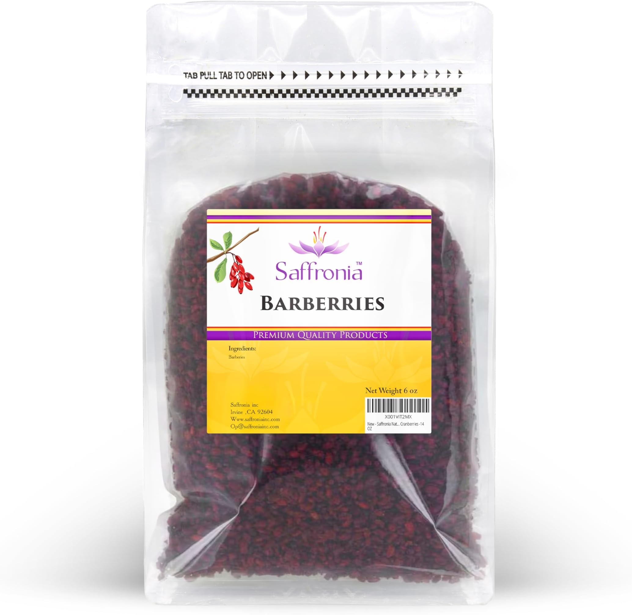 Saffronia Dried Barberries Fruit 6 Oz (170 g)