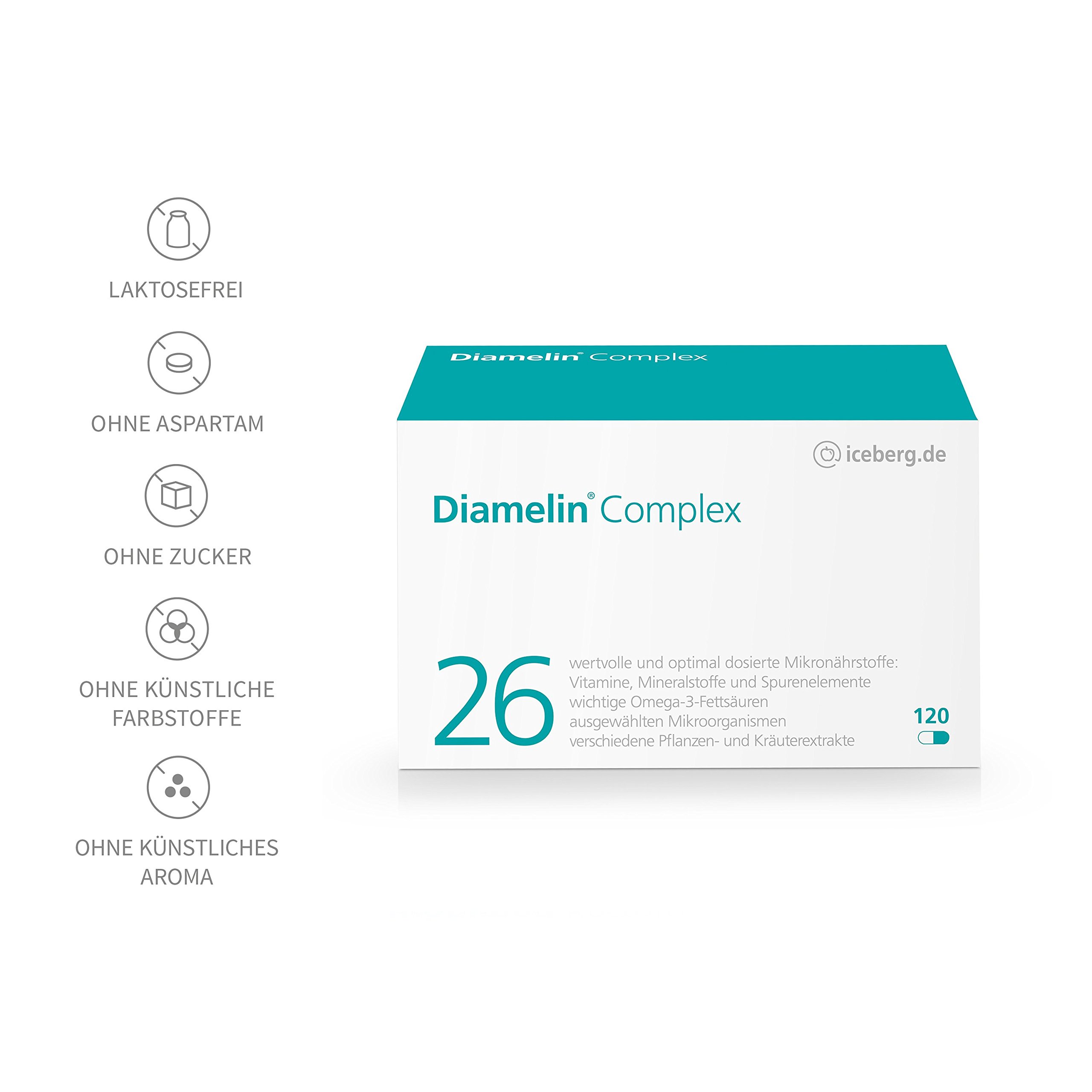 Diamelin Complex – Blutzucker-Formel mit 26 Mikronährstoffen | 3-Säulen-Nahrungsergänzung mit Mikronährstoffen, Pflanzenextrakten & Darmkulturen – Chrom trägt zu normalem Blutzucker bei.