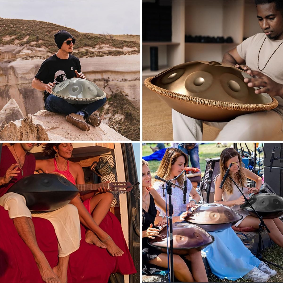 Hand Pan Harmonic, Tamburo in Acciaio in D Minor 12 Note 22 Inches 432HZ /440 HZ, Tamburo Per Handpan per adulti Producendo Una Piacevole Risonanza(Silver,440Hz)