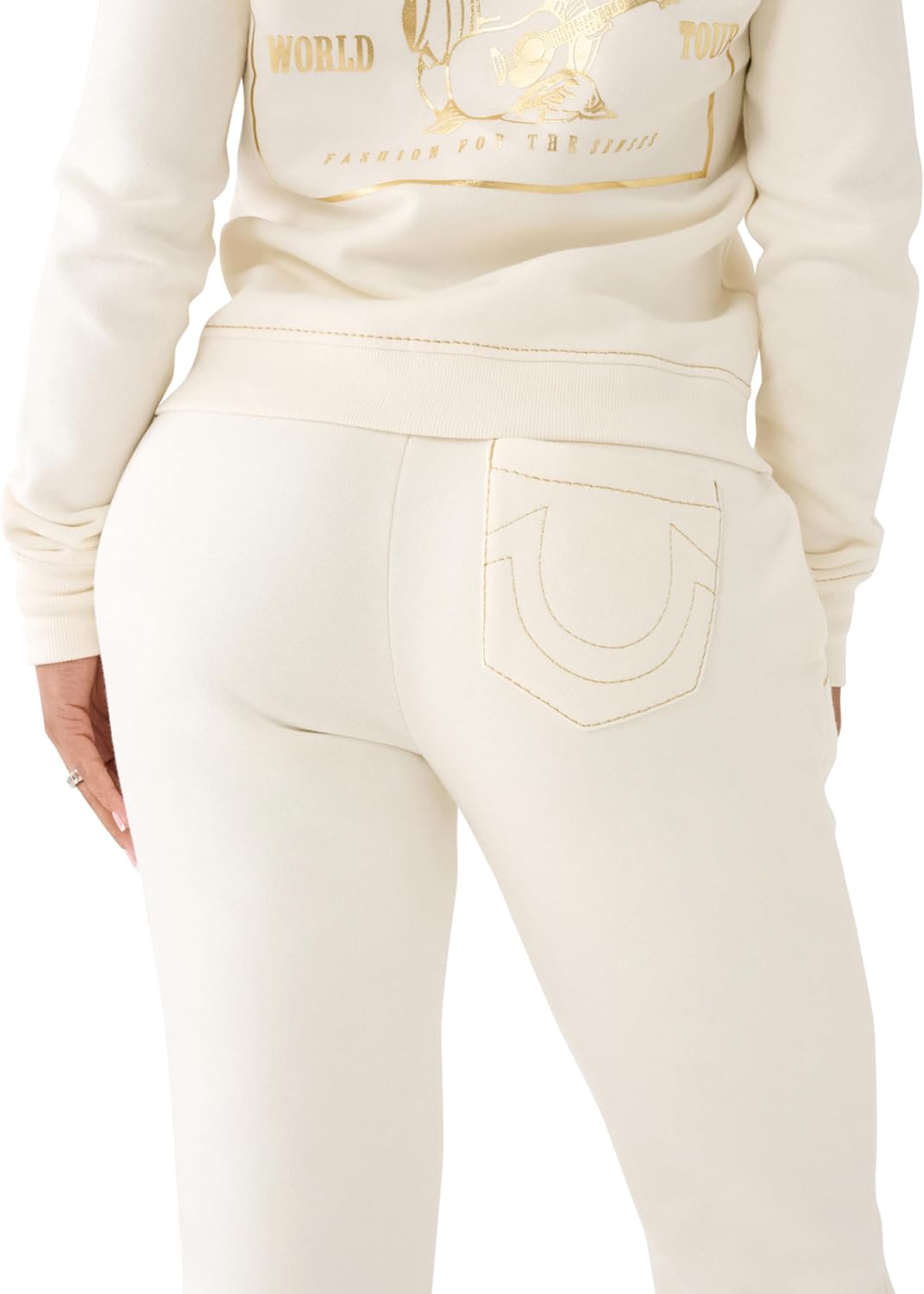 True Religion womens Lurex Big T Stitch Midrise Fleece Jogger - Image 3