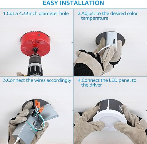Miniatura 7 de TORCHSTAR Paquete de 12 luces LED empotrables 5CCT de 4 pulgadas con caja de conexiones, CRI 90+, 2700K3000K3500K4000K5000K, luz empotrable