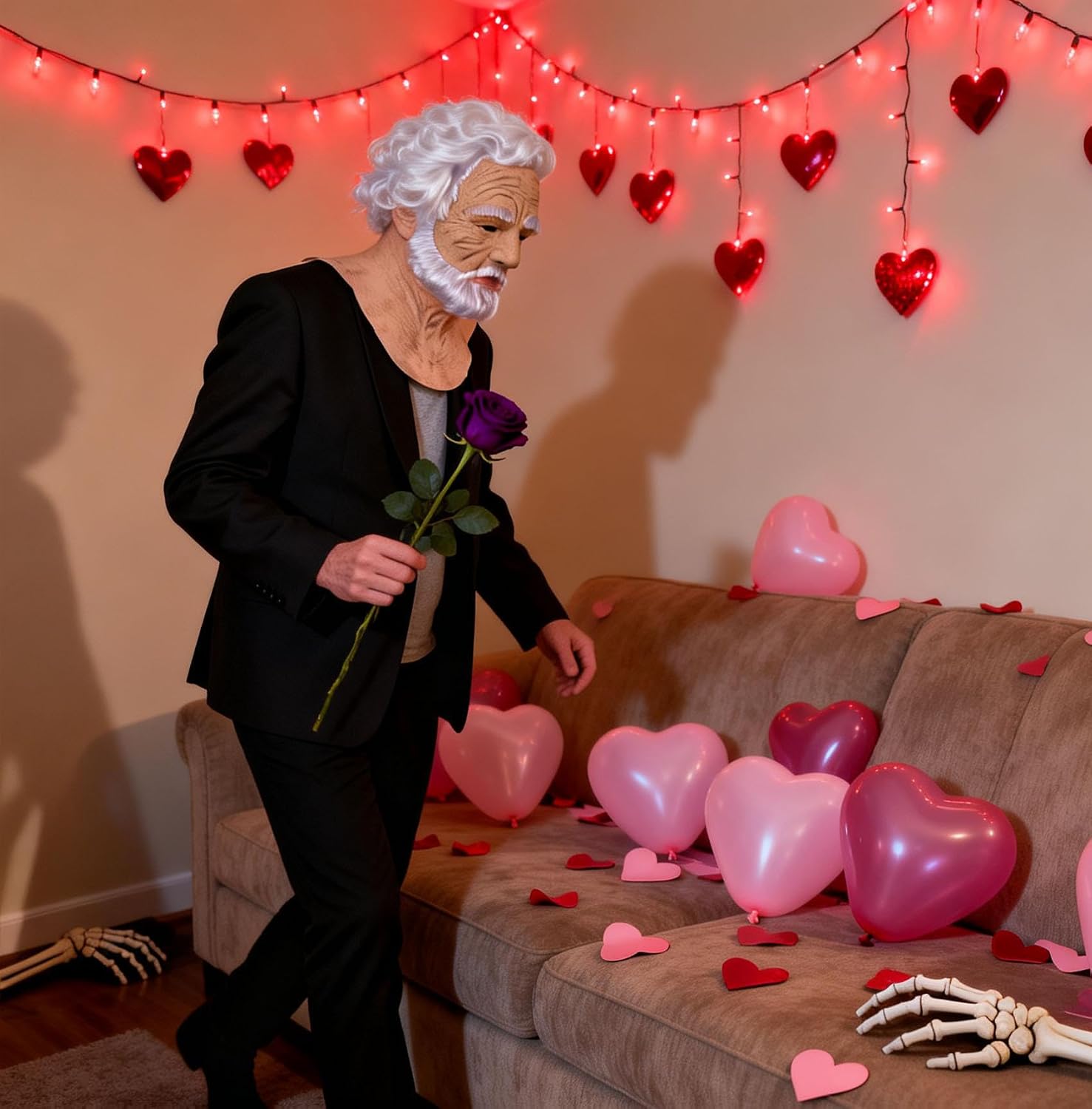 Old Man Mask Realistic Halloween Costume Human Granpa Mask Latex with Hair and White beard-Old Person Cosplay