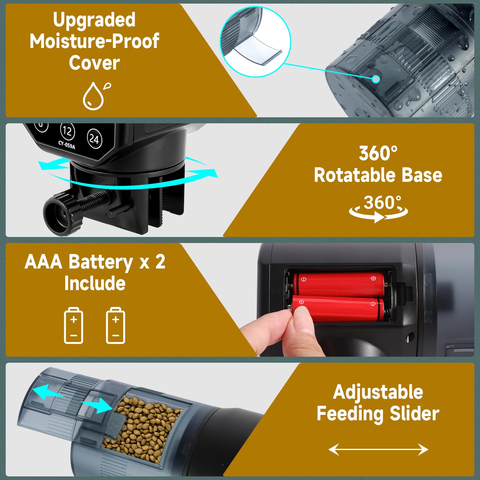 URAQT Automatico Distributore Cibo Pesci a Batteria, Mangiatoia Automatica Acquario, 200ML Mangiatoia Pesci, Con indicatore LED, con 2 batterie AAA e Anello per Alimentatore Pescis, Nero
