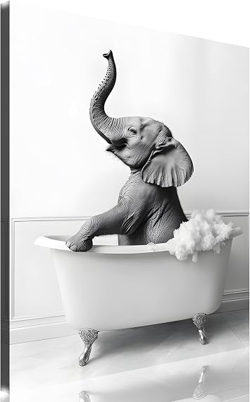 TutuBeer Funny Bathroom Animal Pictures Black and White Elephant in Bathtub Wall art Animal Bathroom Wall Art Funny Elephant Picture for Wall Decor Ready to Hang 8x10