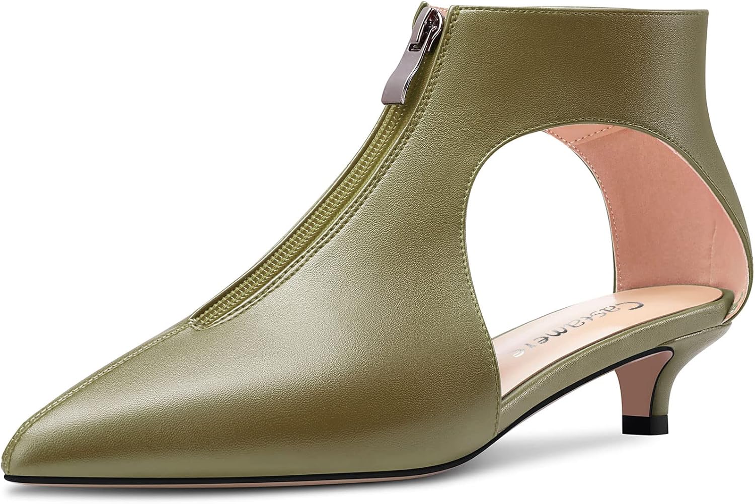 Castamere Women Low Kitten Heel Pointed Toe Two-Piece Zipper Pumps Wedding Prom 1.2 Inches Heels