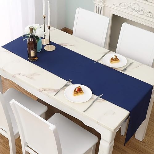 DUALIFE Camino de mesa azul marino de 72 pulgadas de color suave de poliéster grueso, tela decorativa hecha a mano para interiores y exteriores,
