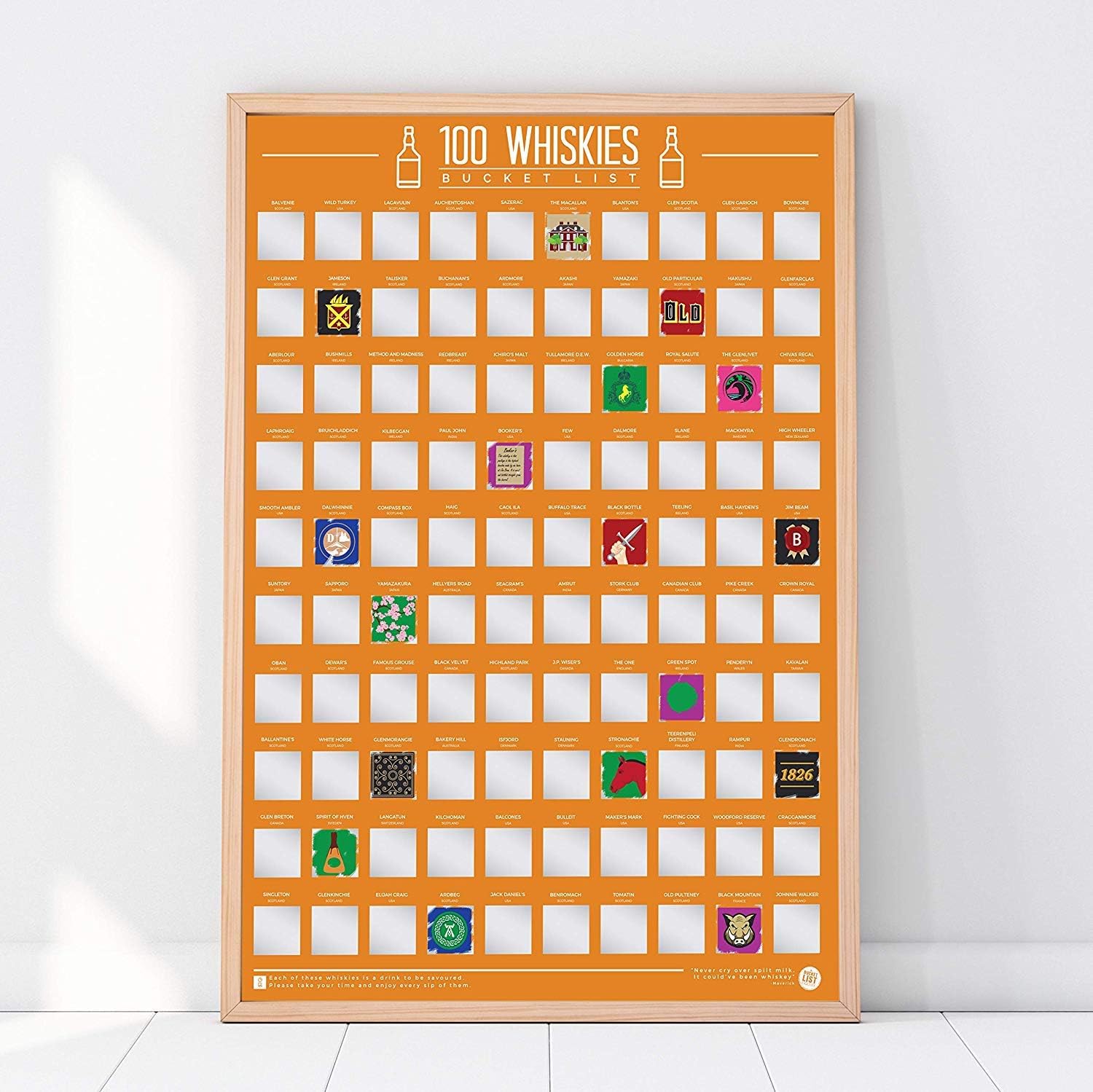 Gift Republic 100 Whiskies Scratch Poster, Brown