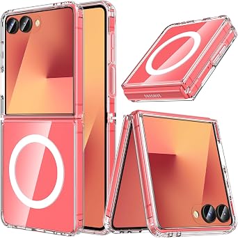 Hensinple for Samsung Galaxy Z Flip 7 Case,Z Flip 7 Case [Built-in Screen Protector] [Compatible with MagSafe] Transparent Magnetic Shockproof Clear Back Slim Fit Protective Rugged Phone CoverClear