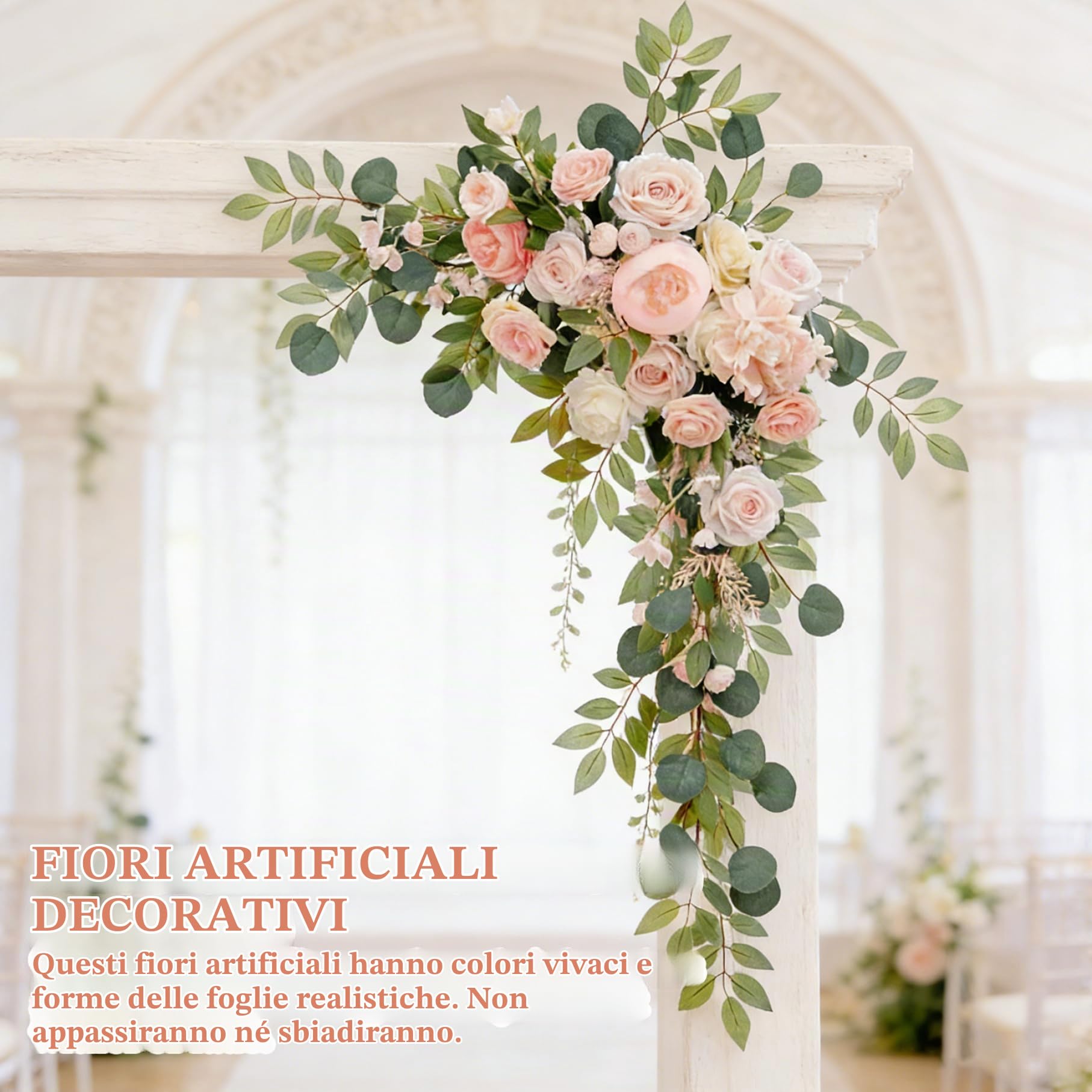 2 pezzi di fiori ad arco, ghirlande di fiori artificiali per arco di nozze, peonia di seta con verde fiore artificiale per matrimoni per cartelli di benvenuto, centrotavola