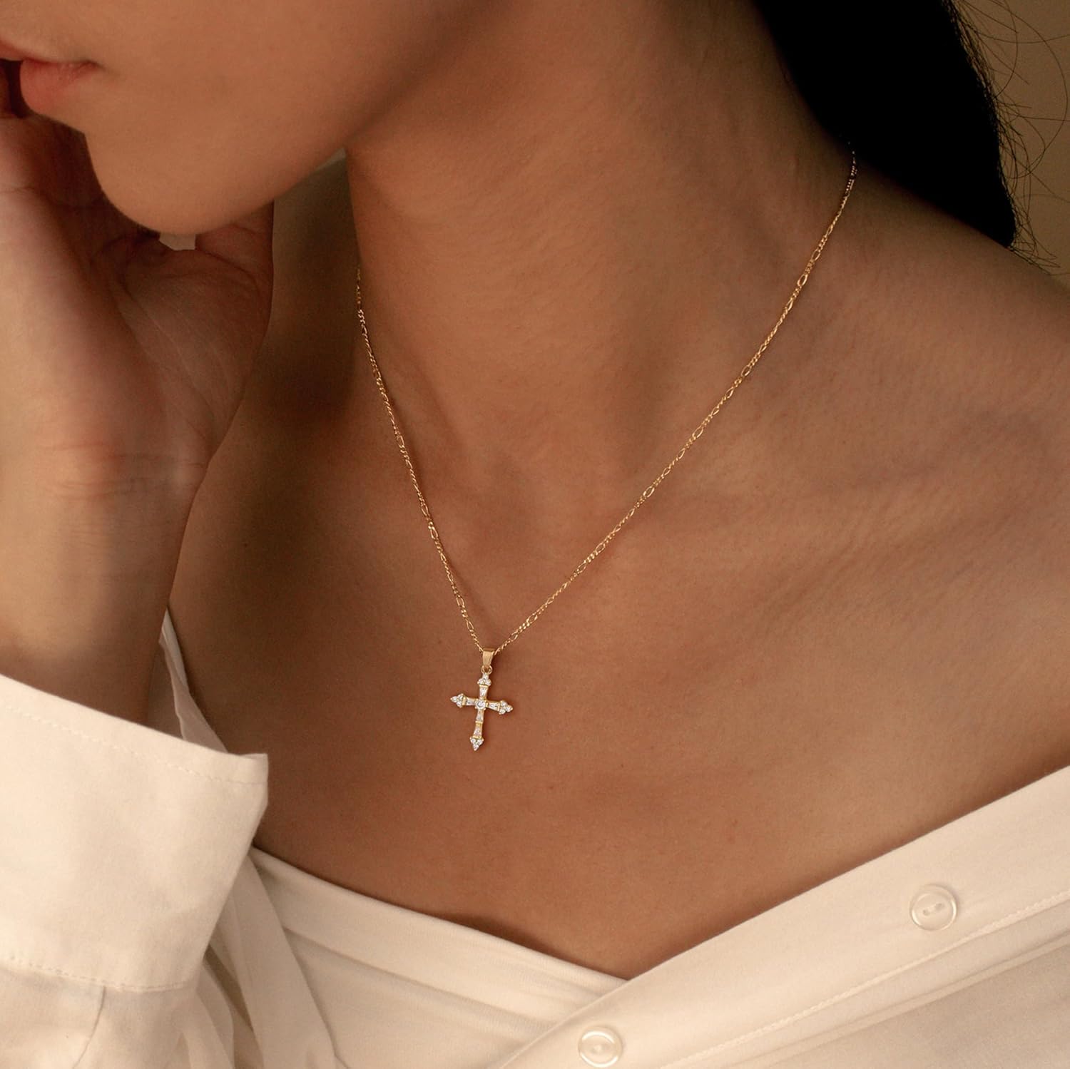 Cross Necklace for Women, 14K Gold Plated/Silver Chunky Cross Necklace Simple Faith Charm Necklaces Statement Crucifix Pendant Necklaces for Women Trendy Gold Jewelry Gifts - Image 5