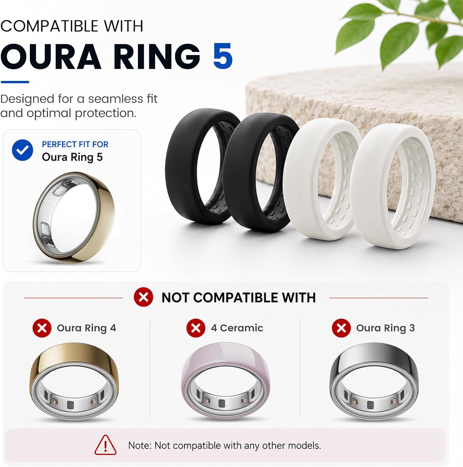 4 Pack Ring Cover Compatible with Oura Ring 5, Ultra-Thin Silicone Ring Protector Case, Soft Comfortable Anti-Scratch Ring Guard, Supports Charging with Cover On