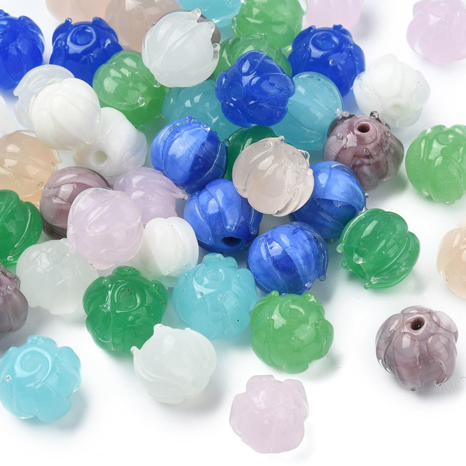 Airssory 50 pcs 10 Colors Lily of The Valley Flower Theme Lampwork Beads Spring Floral Orchid Bell Beads for DIY Jewellery Bracelet Necklace Earring Crafts Bag Keychains
