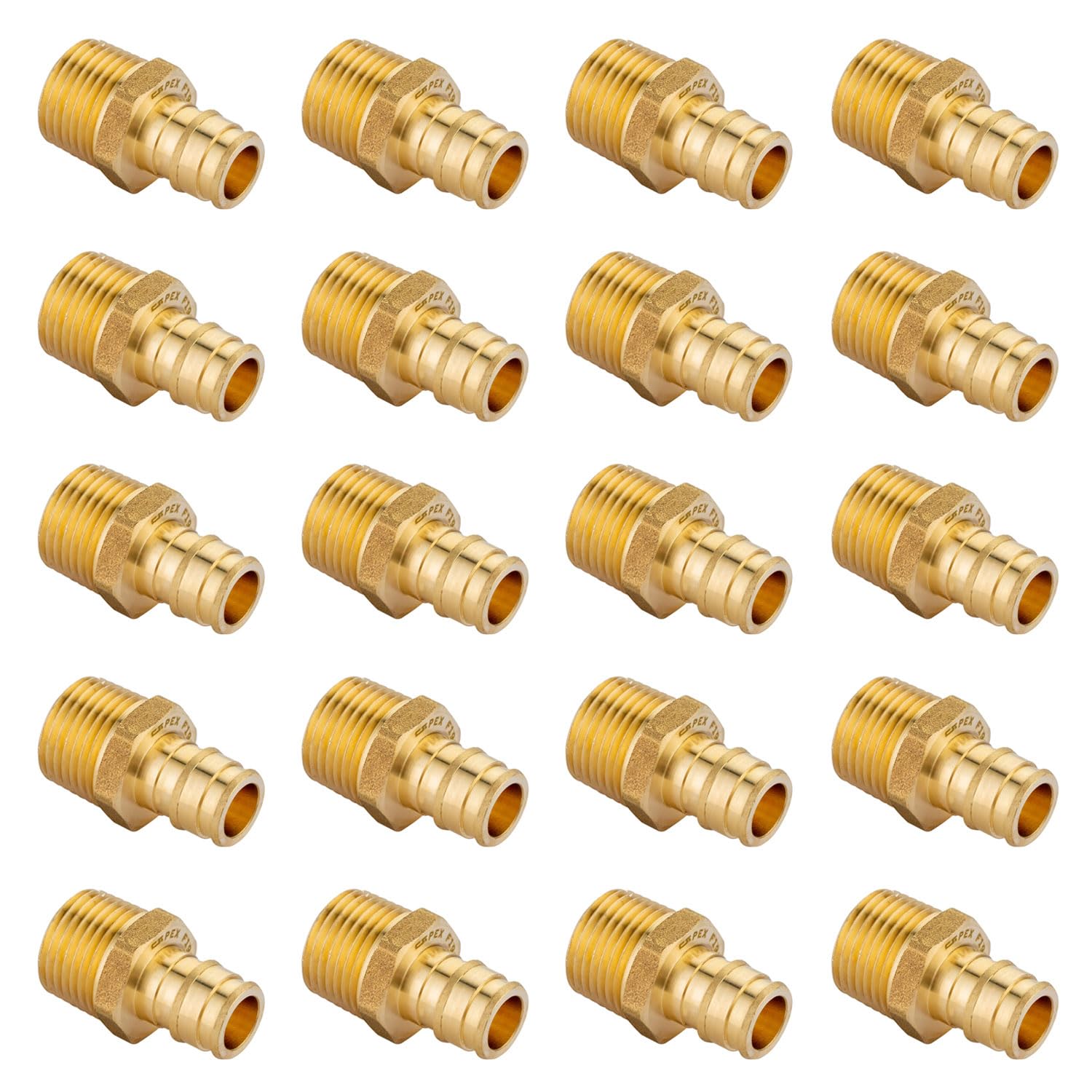 Paquete de 20 accesorios de latón de expansión de flujo completo EFIELD Pex A adaptador NPT macho de 1/2 x 1/2 pulgadas, ASTM F1960