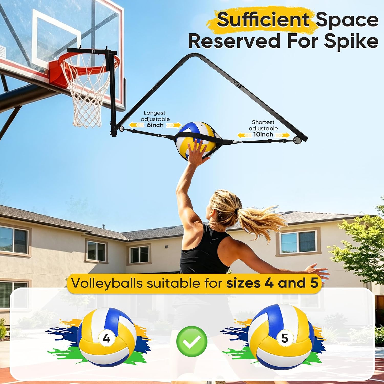 AugFir Volleyball Spike Trainer, Hitting Trainer Holder for Solo Practice Station, Indoor/Outdoor Training Aid for All Volleyball Practice with Replacement Straps (Grey) image 5