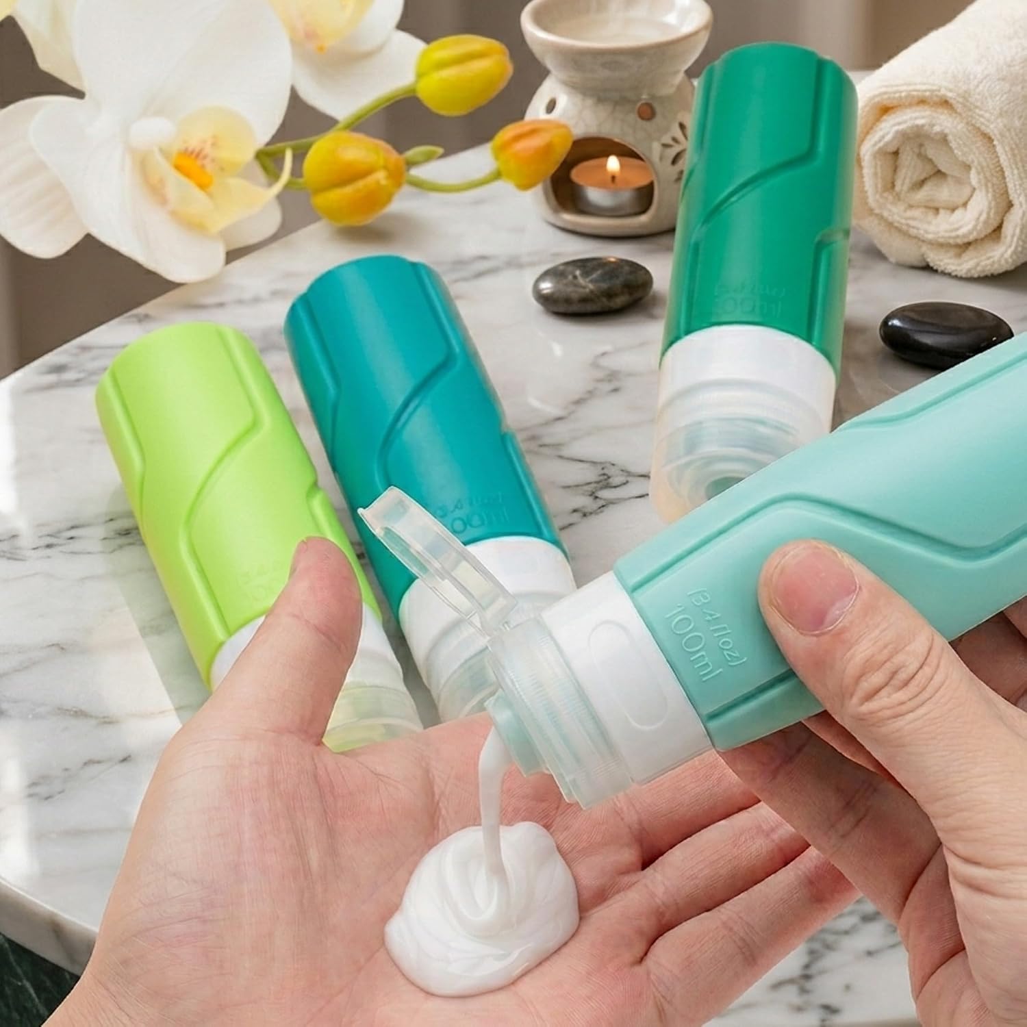 Travel Bottles - 15 Pack, TSA Approved Travel Size Toiletries, Leak Proof Silicone Squeezable Containers in Clear Bag(Colorful)