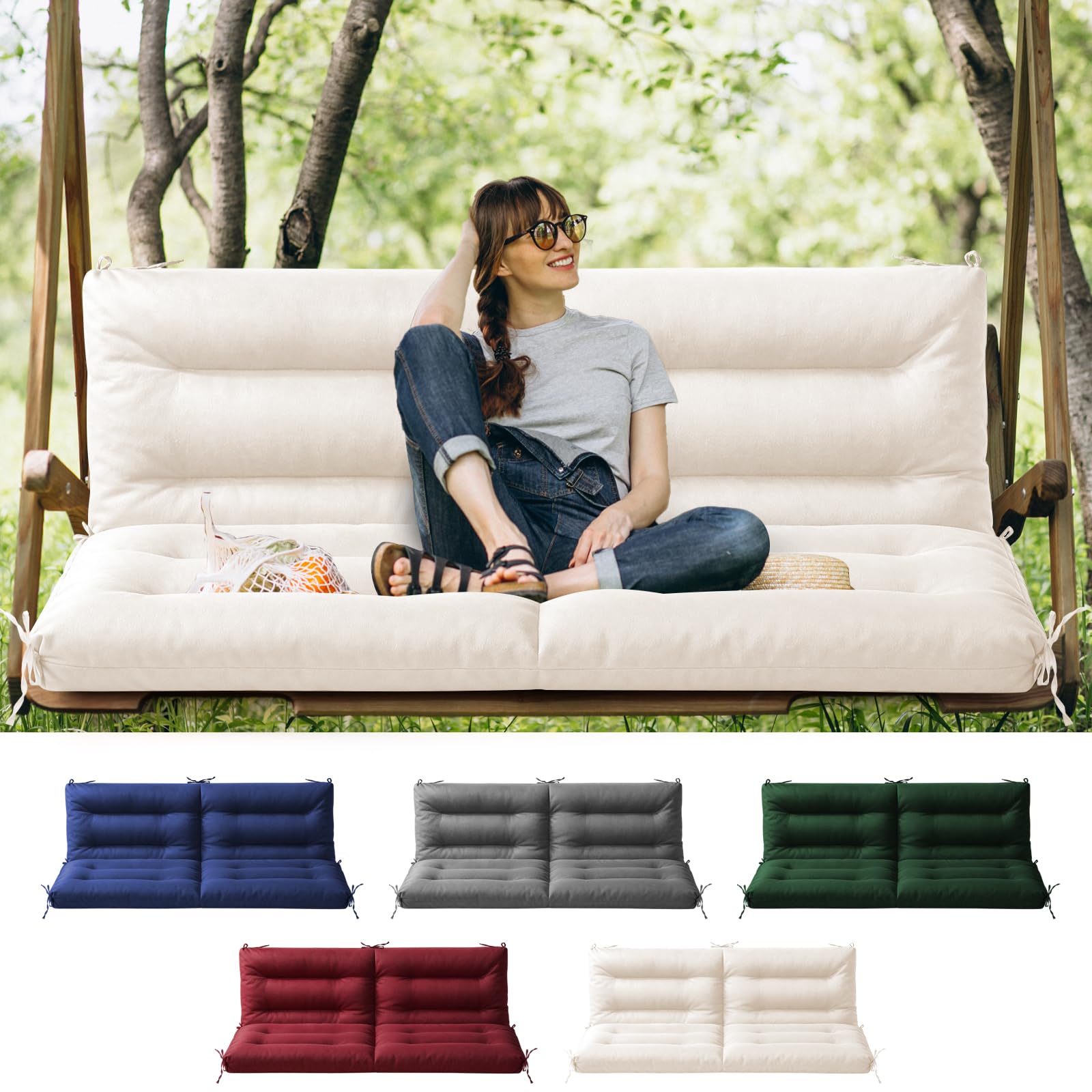 Photo 1 of Tycdiose Porch Swing Cushions, Waterproof Patio Swing Cushions Replacement for Outdoor Furniture, 2-3 Seater Outdoor Swing Bench Cushion with Backrest for Patio,Porch, Garden,Backyard, 60x40 (Cream)
