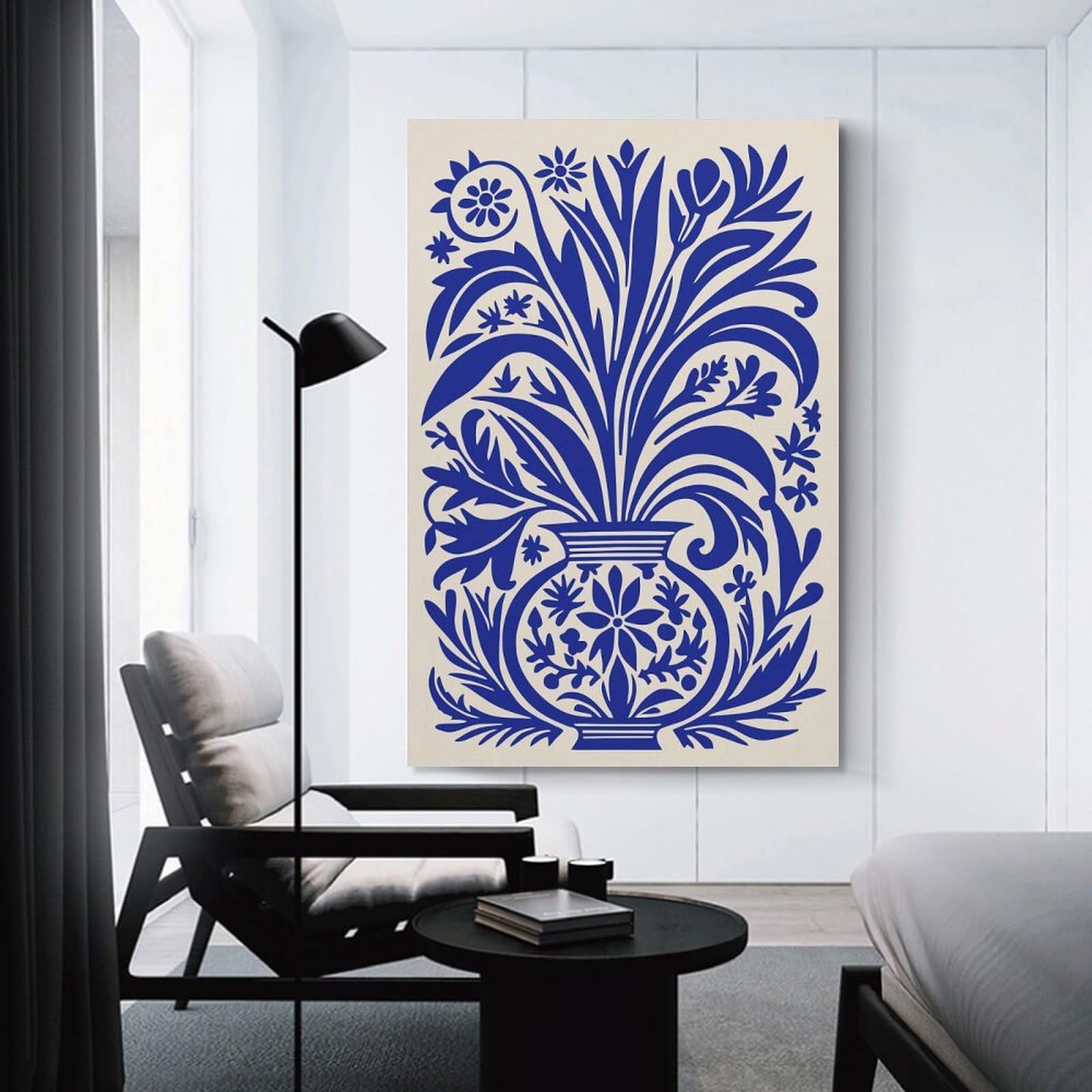 Junmoney Canvas Wall Decor Blue Floral Vase Illustration, 08x12inch(20x30cm), for Gallery Wall Layouts in Home Or Office, Home Wall Art for Statement Displays
