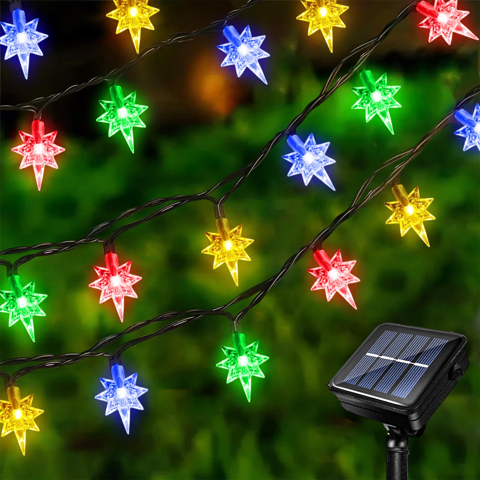 Acxilexy Guirnalda de Luces de Navidad Solar 12 M 100 LED Luces de Navidad Solar Luz LED en Forma de Estrella del Norte, Cadena de Luces Estrella del Norte Impermeable para Arbol Patio Jardin