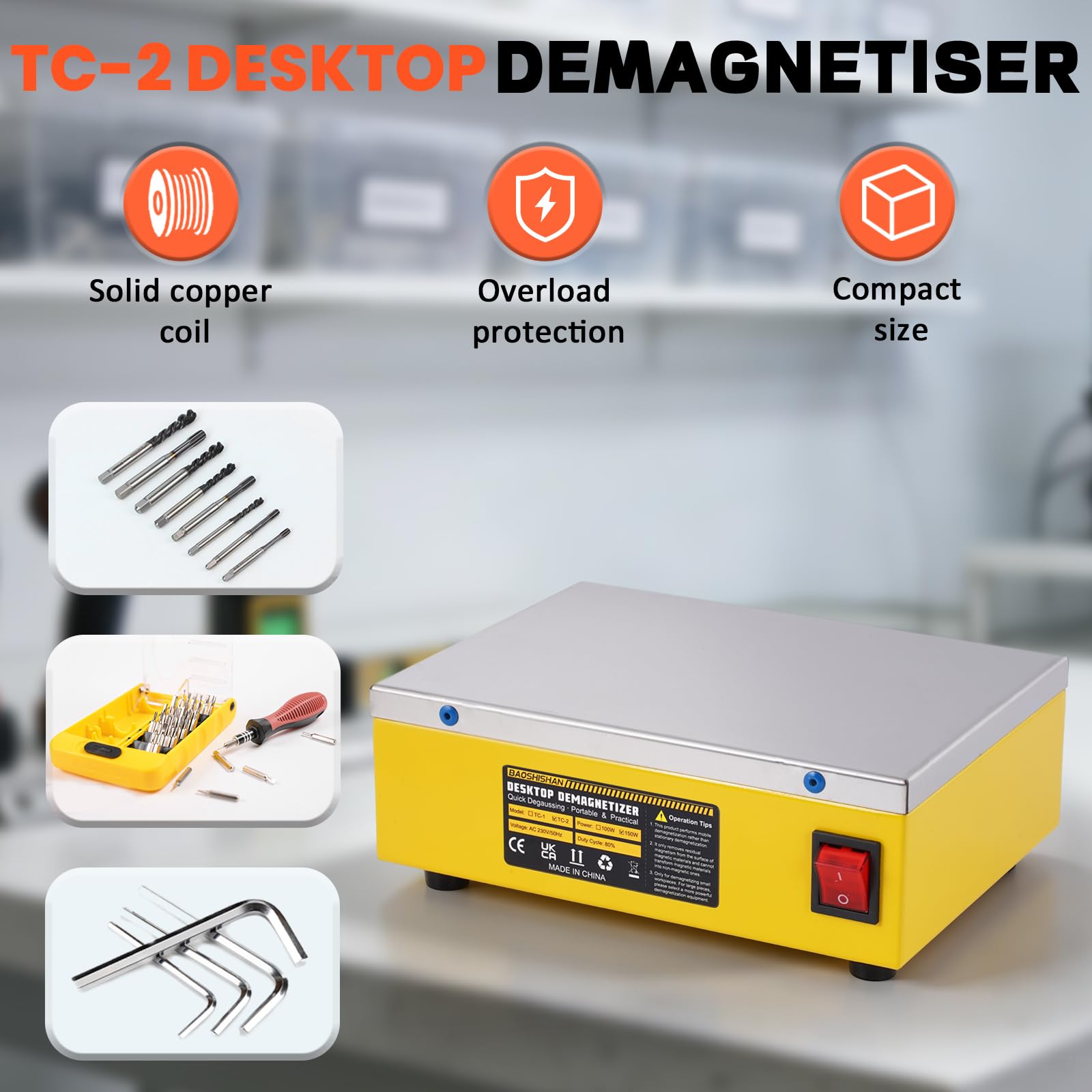 BAOSHISHAN Smagnetizzatore portatile 150W, bobina di rame puro, 80% velocità di continuazione, dimensioni 22×16×9CM, magnetizzazione e smagnetizzazione per utensili