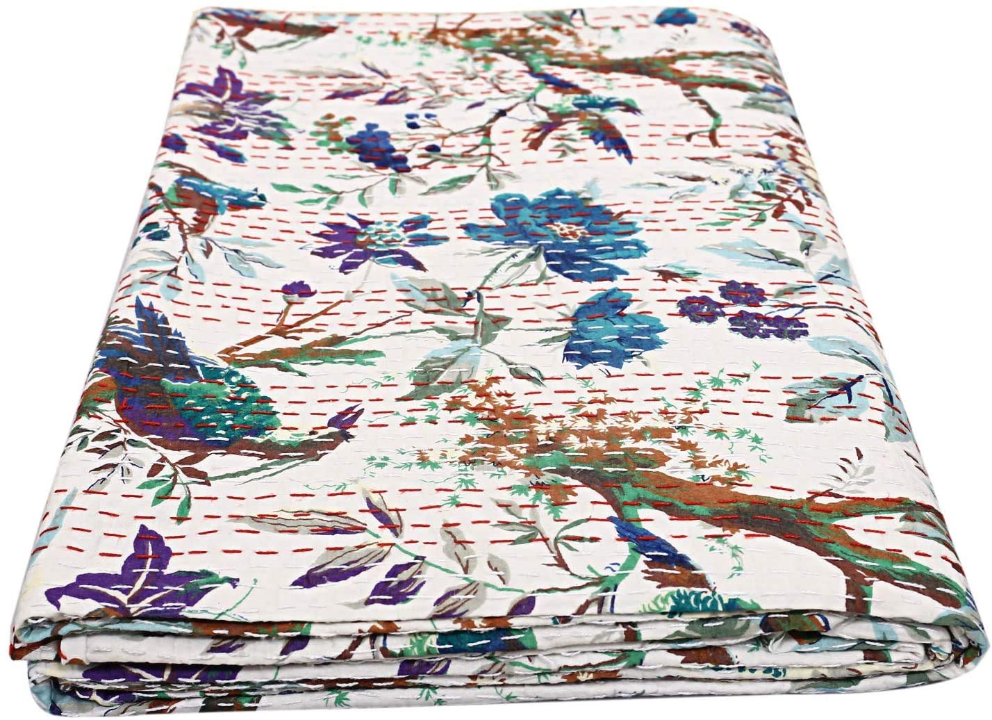 Colcha Kantha Kantha hecha a mano de la India, para cama de matrimonio, Kantha Rallies, reversible, para decoración del hogar, colcha Kantha (60 x 90 pulgadas)