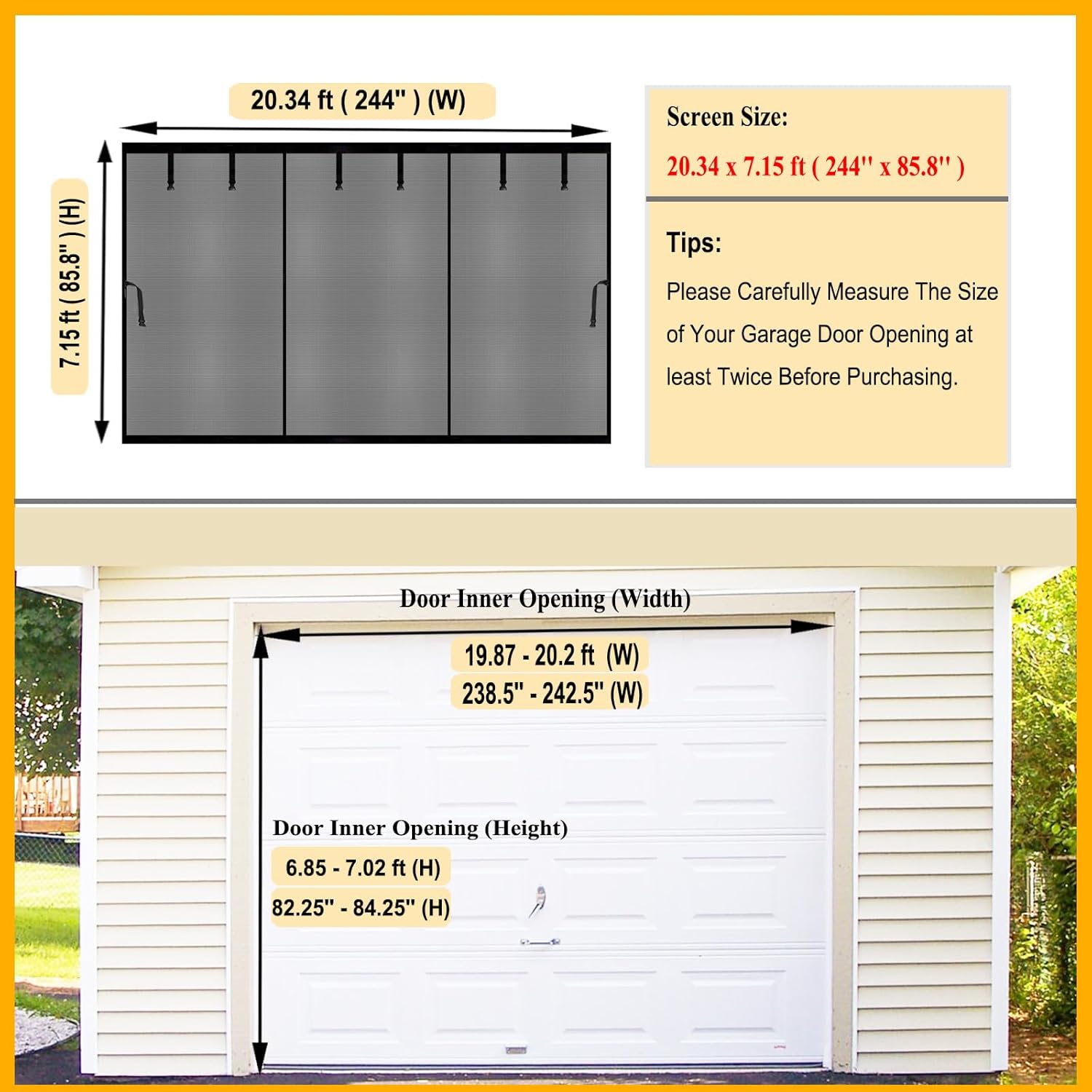 Magnetic Garage Door Net Screen Kit 20x7 FT - Heavy-Duty Fiberglass Mesh with Magnetic Closure for 2 or 3 Car Garage 20x7ft, Blocks Bugs & Enhances Privacy - Perfect for Porch Gym Barn Patio Black 20x7ft