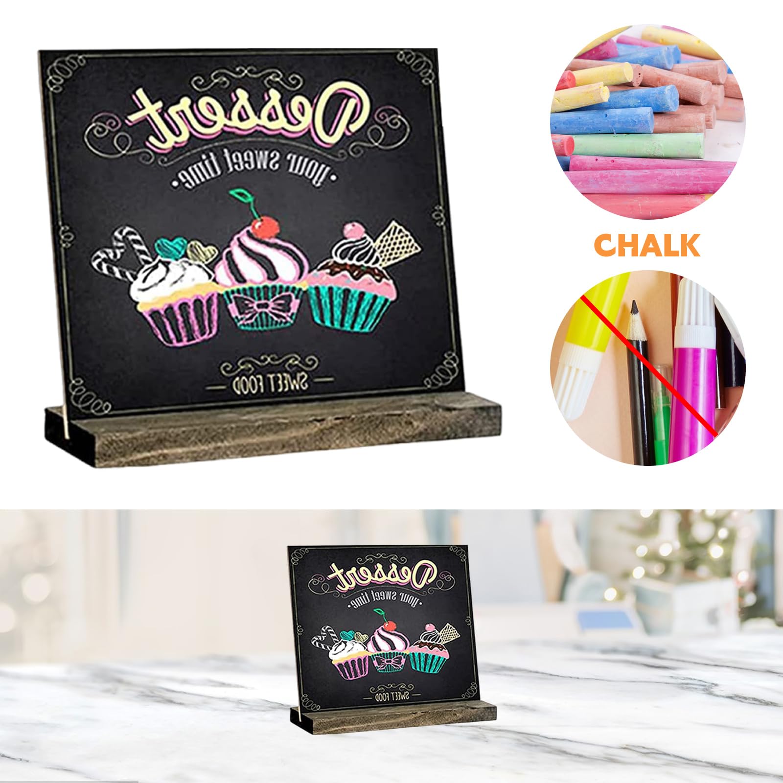 Lot De 5 Mini Tableaux Noirs En Bois Double Face 20x14cm - Avec Support, Pour Événements, Cafés, Mariages - 13