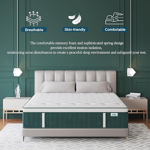 Miniatura 8 de Colchón híbrido Queen de 12 pulgadas en una caja con espuma viscoelástica de gel, resortes interiores con muelles interiores europeos, firmeza media