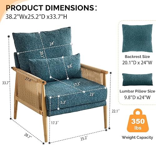 Miniatura 2 de VINGLI Juego de 2 sillones bohemios con diseño de trenzas, modernas de mediados de siglo con reposabrazos de madera maciza, cómodas sillas