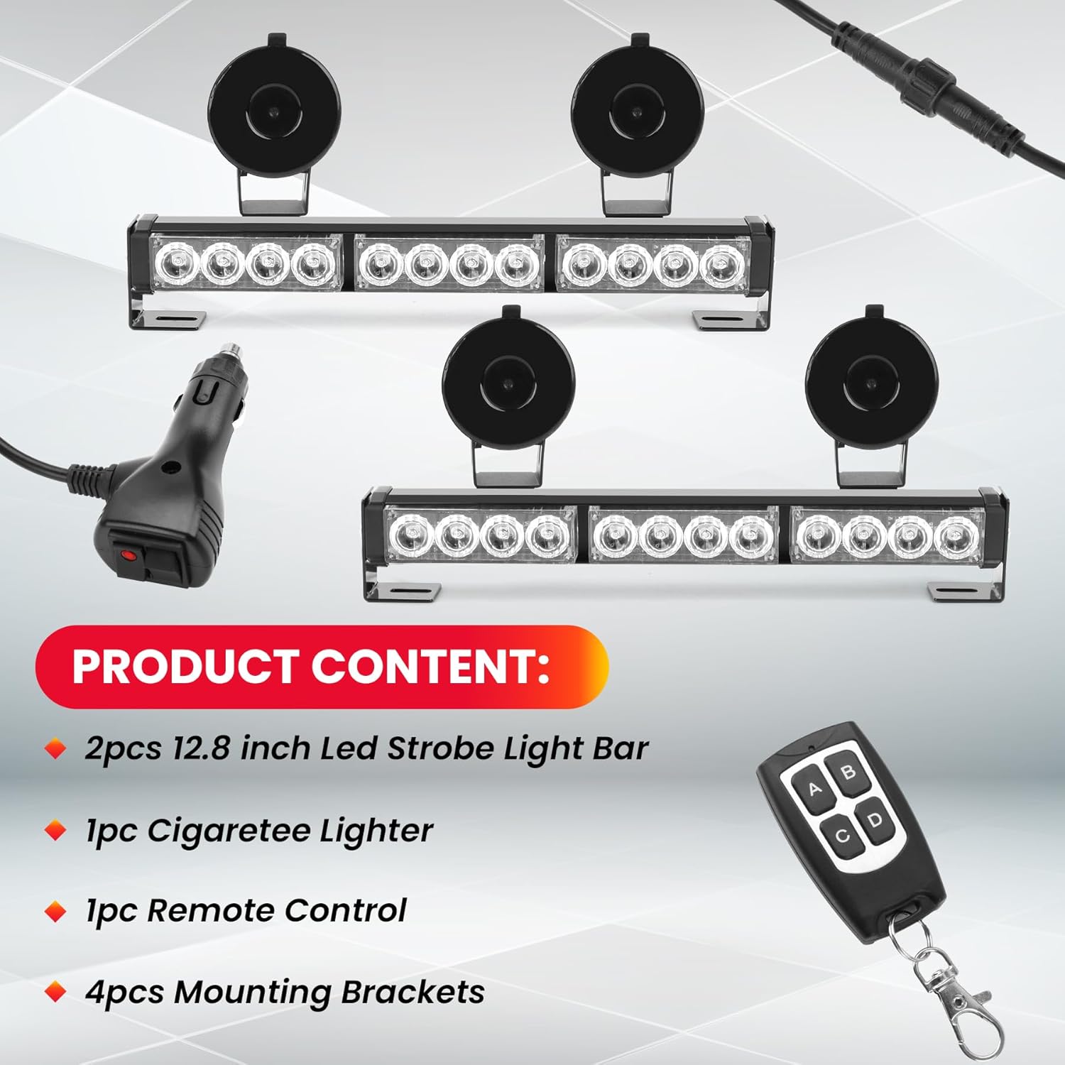 Amber and White Traffic Advisor Strobe Lights Bar For Vehicles Trucks Wireless Remote Control 23 Flash Patterns 2pcs 12.8 inch LEDs Flashing Warning Lights