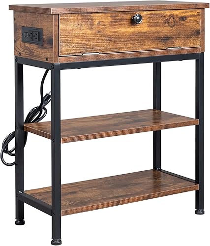 DESIGNSCAPE3D Mesita de noche con estación de carga mesita de noche retro con USB y tomacorriente 21 x 98 x 25 pulgadas