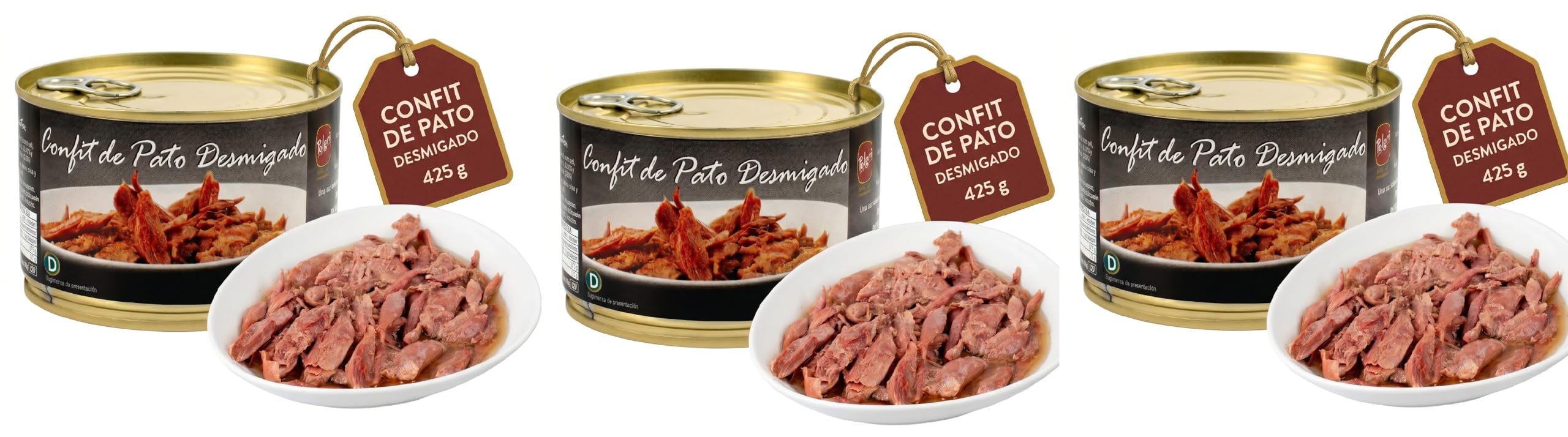 POLGRI Confit de Pato Desmigado Gourmet 3 Latas 425 g Conserva Premium
