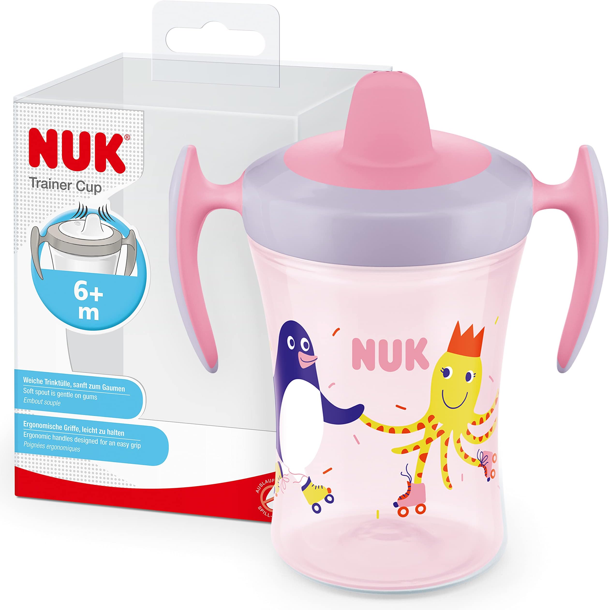 Trainer Cup Sippy Cup | Leak-Proof Soft Drinking Spout | 6+ Months | BPA-Free | 230ml | Pink Penguin