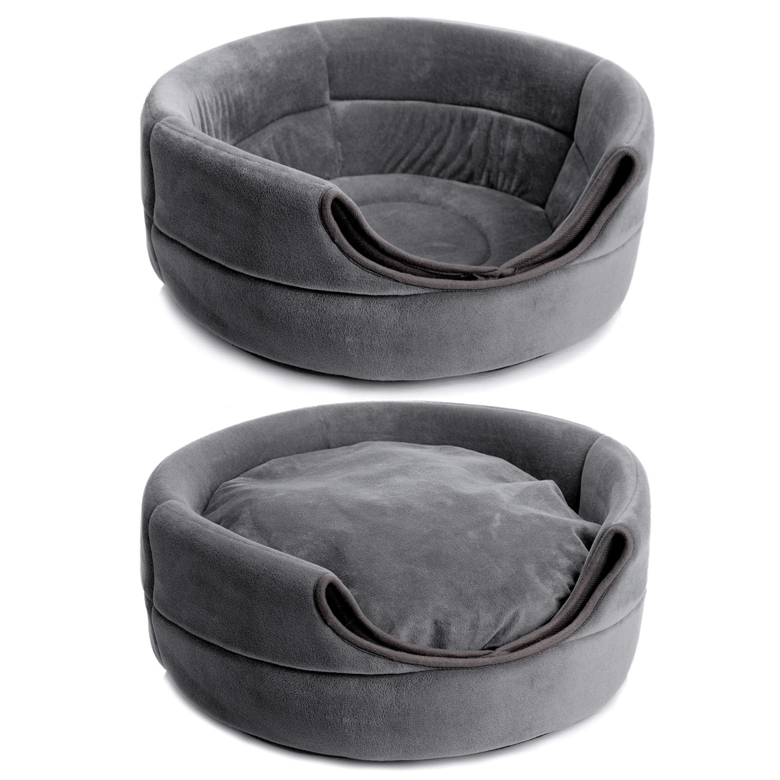 Hollypet Lit pliable 2 en 1 pour chat et petit chien, chaud et doux en velours de corail, gris foncé, L