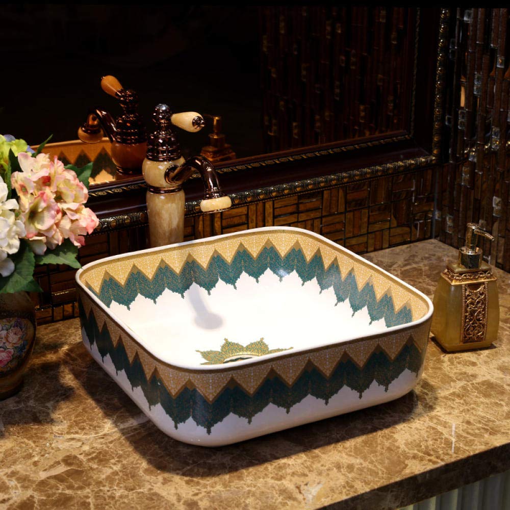 WOTZOV Countertop Basin Bathroom Square Ceramic Sink,Ceramic Basin With Countertop,