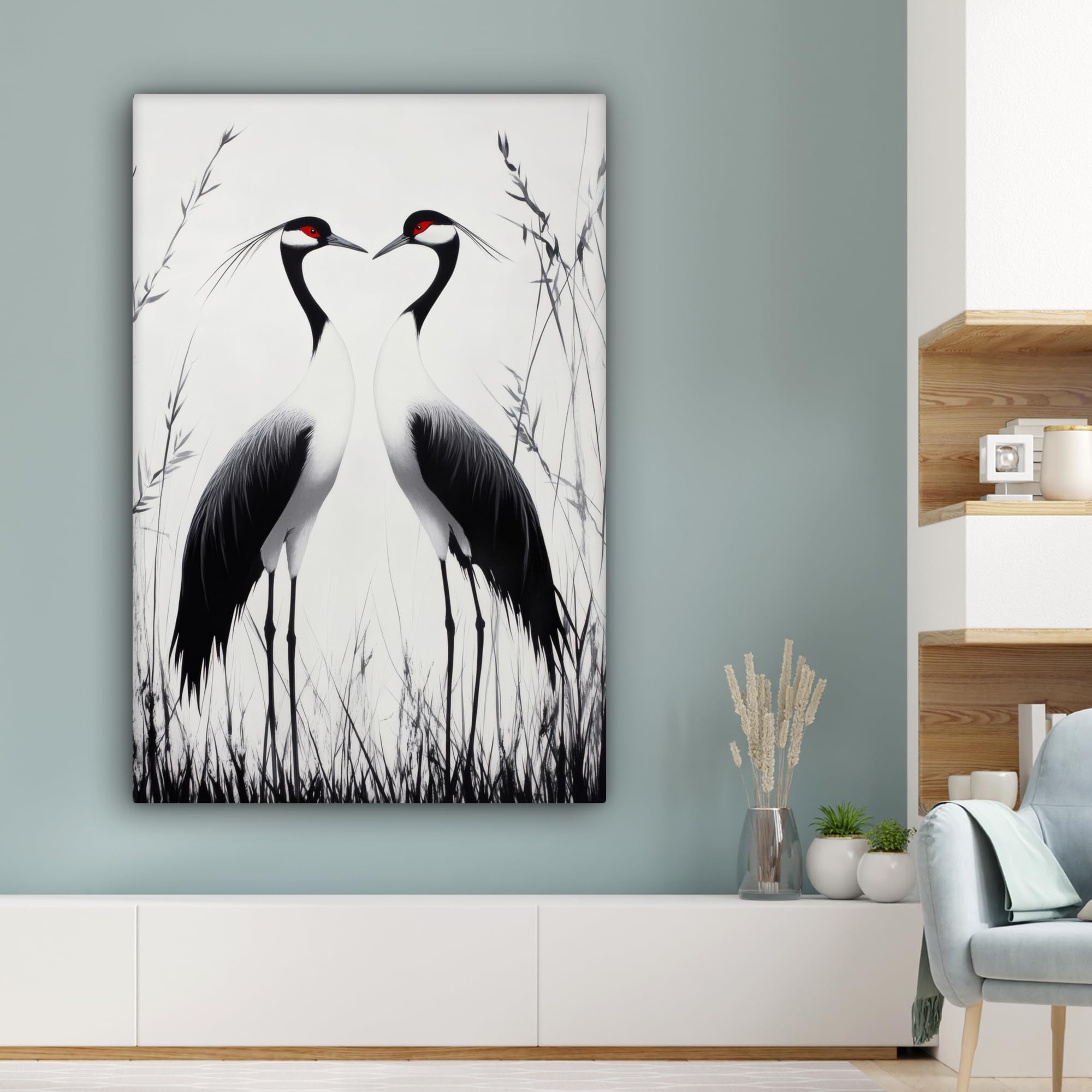 MuchoWow© Quadri Grandi Dimensioni Quadretti Da Parete Quadro Moderno | 80x120 cm - Camera Da Letto Stampa Foto Su Tela Soggiorno Cornice Decorazioni Gru - Erba - Cuore - Scuro