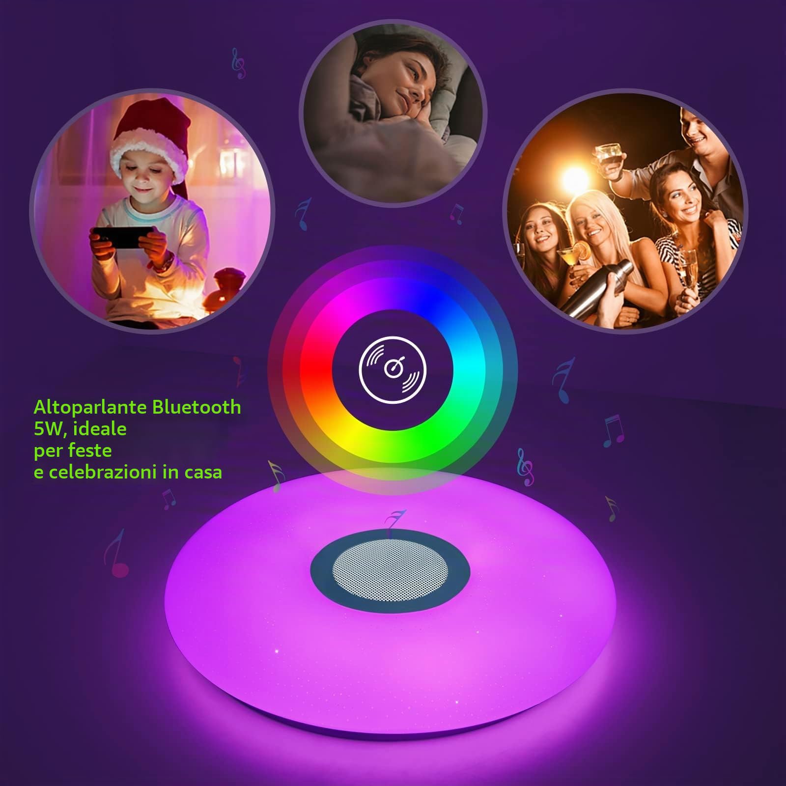 JDONG Plafoniera a led con telecomando e app dimmerabile 24W Bluetooth Ø30CM