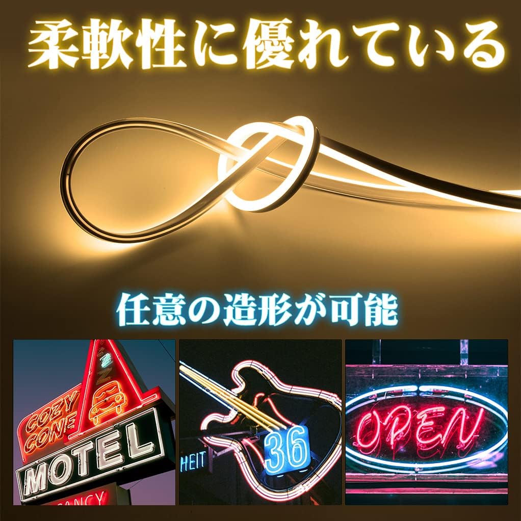 BAGZY 100V EL蛍光チューブ管 LEDテープライト 120SMD/M 防水RGB16色変換、グラデーションカラー、調整可能