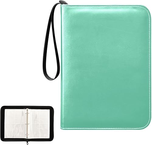 Miniatura 2 de Medium Aquamarine Binder Cards in Durable PU Leather, Secure Zippered Design, Double Sided Binder