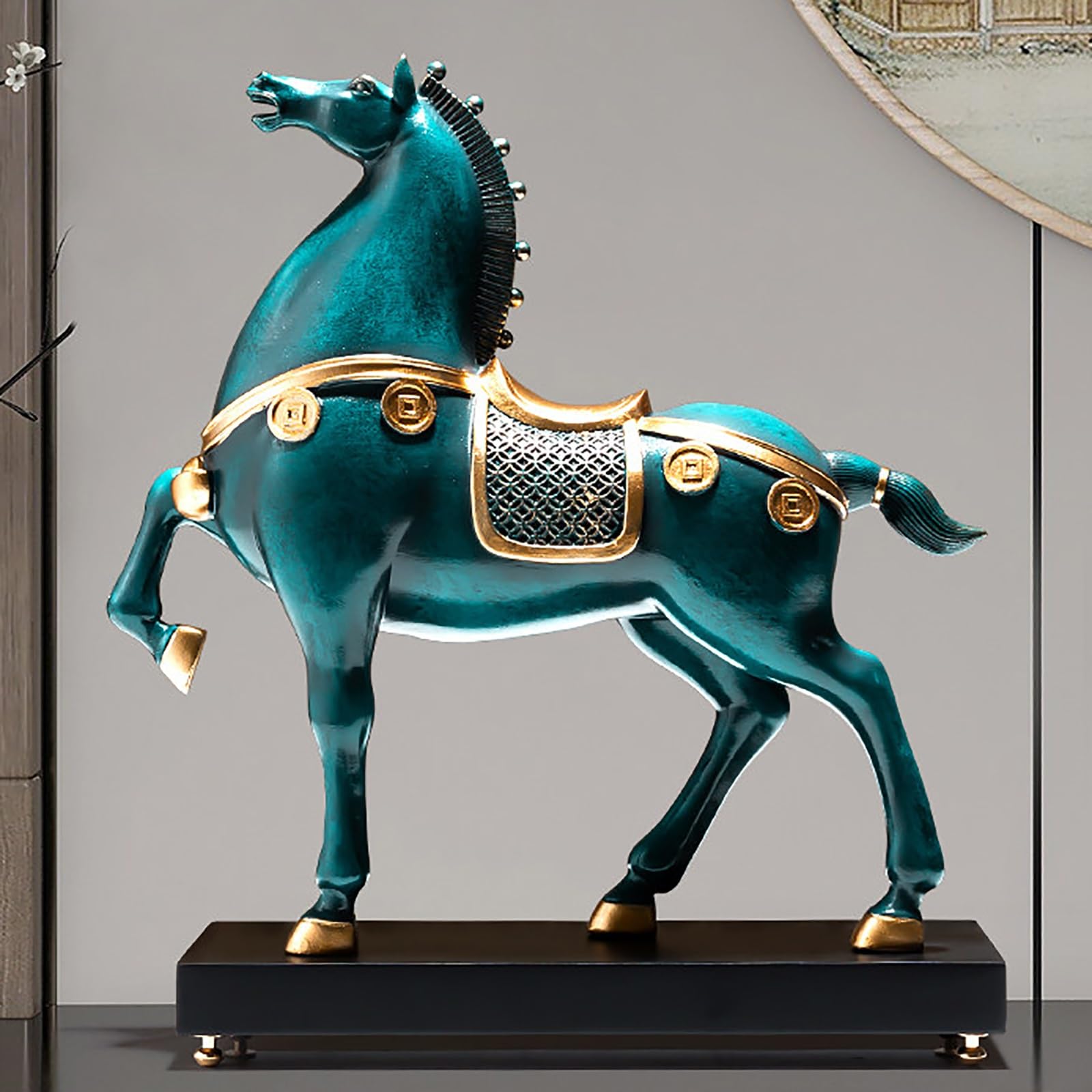 zxhrybh Modern Feng Shui Horse Statue, Resin Horse Sculpture Figurine, Lucky Animal Sculpture for Desk Bookshelf Entryway(Green)