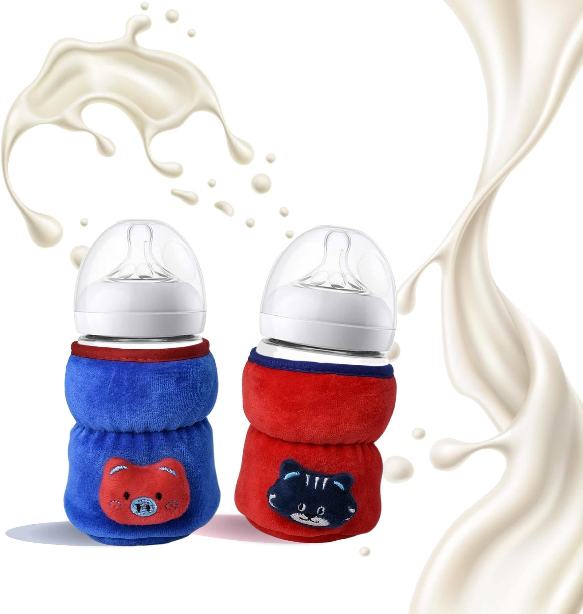 THE LITTLE LOOKERS Bottle Cover for Philips Avent/Wide Neck Feeders Soft Plush Stretchable Baby Feeding Bottle Cover with Easy to Hold Strap (Royal Blue & Red, Wide Neck 125ml/4OZ)