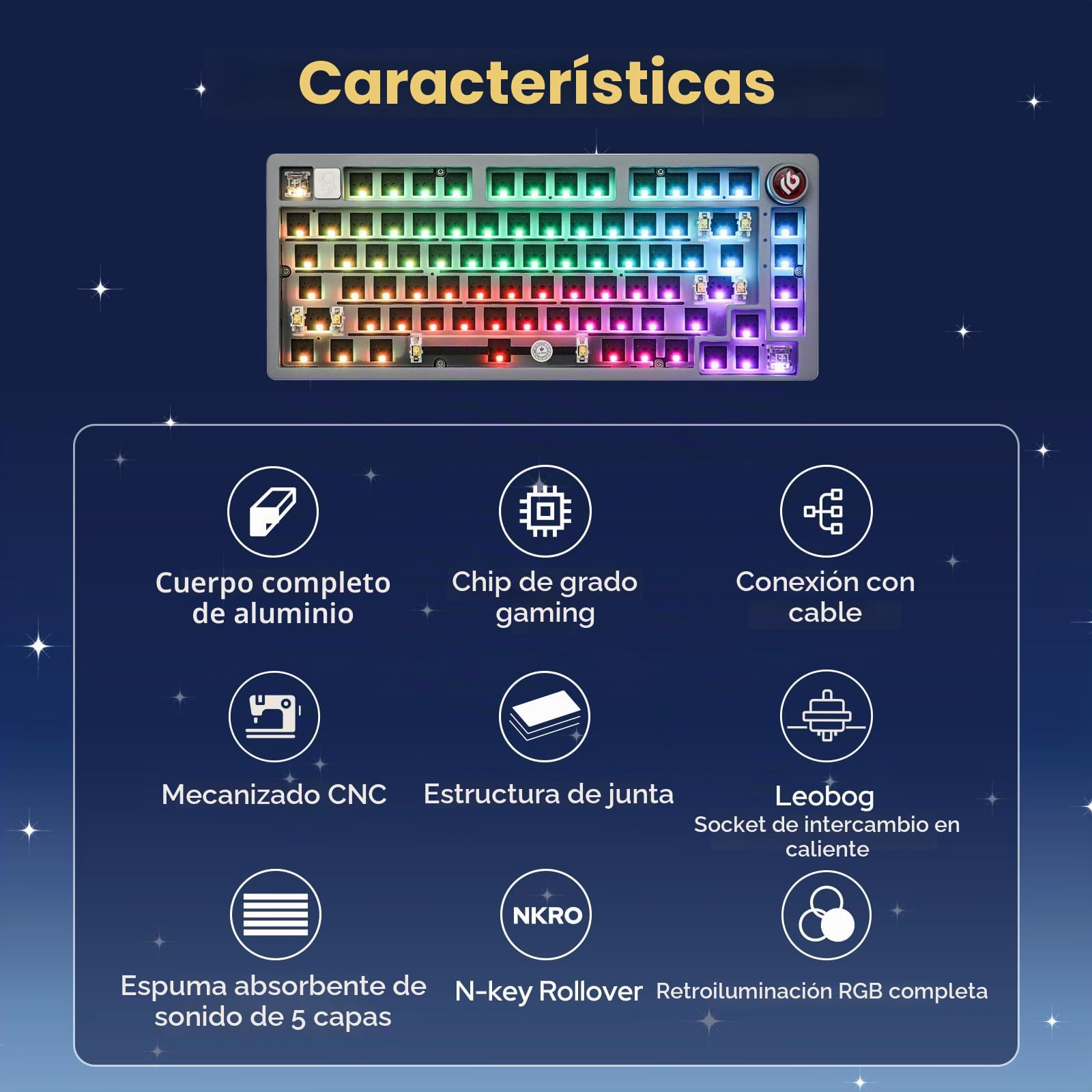 EPOMAKER x LEOBOG Hi75 Kit Teclado Mecánico de Aluminio, Gasket Teclado con Cable, programable, Hot-Swap, knob, NKRO para Win/Mac/Gamer (HI75 Kit, Grey)